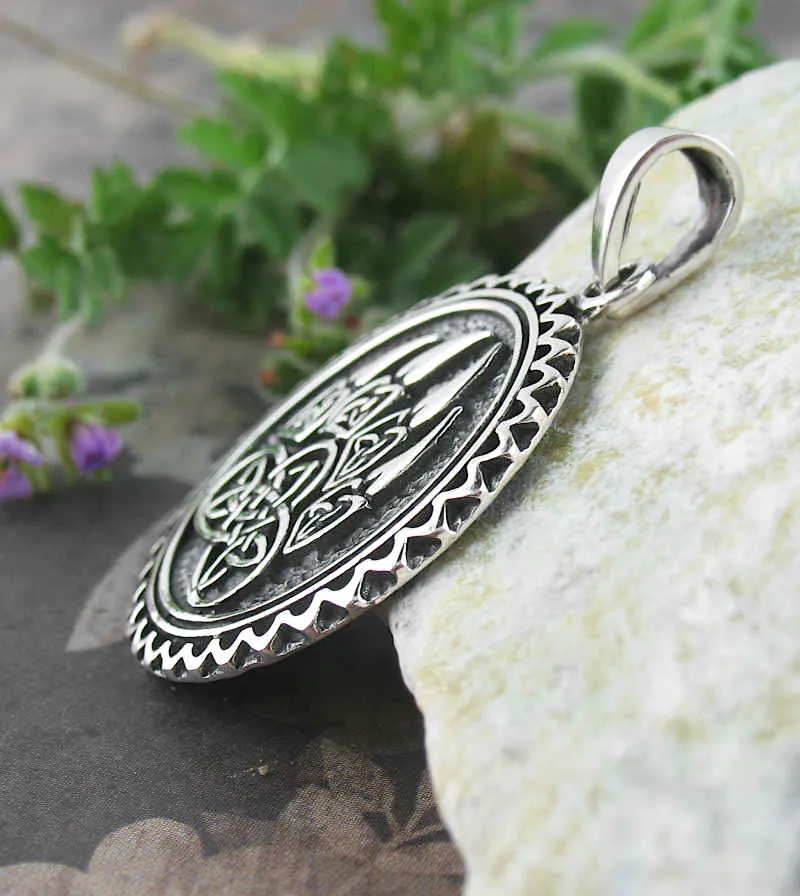 Bold Celtic Wolf Paw With Triquetra Knots Round Pendant