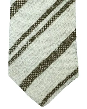 Brunello Cucinelli Tie White Brown Stripes Design - Linen/ Silk FINAL SALE