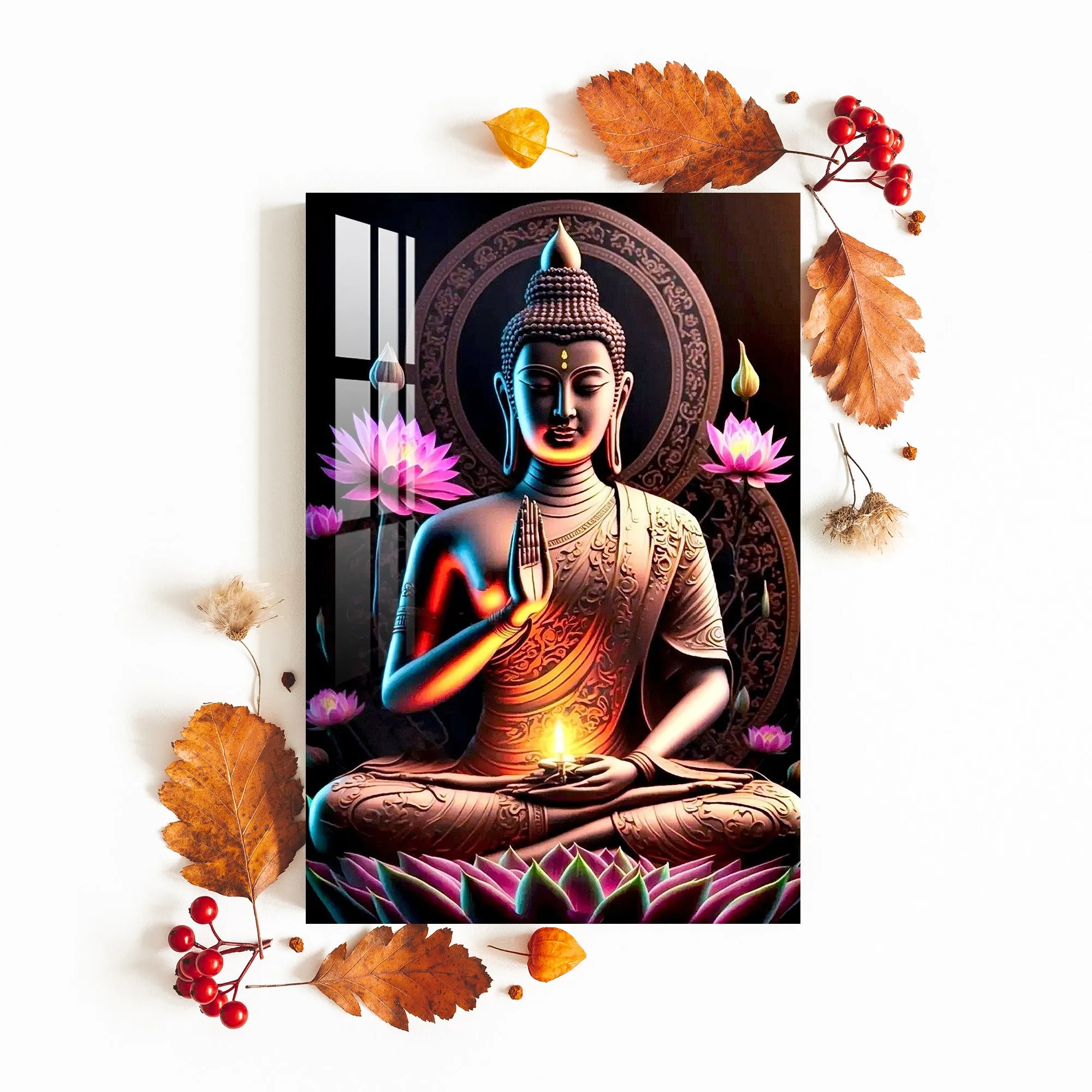 Buddha With Flowers Acrylic Wall Art