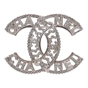 Chanel Crystal Bow CC Silver Brooch