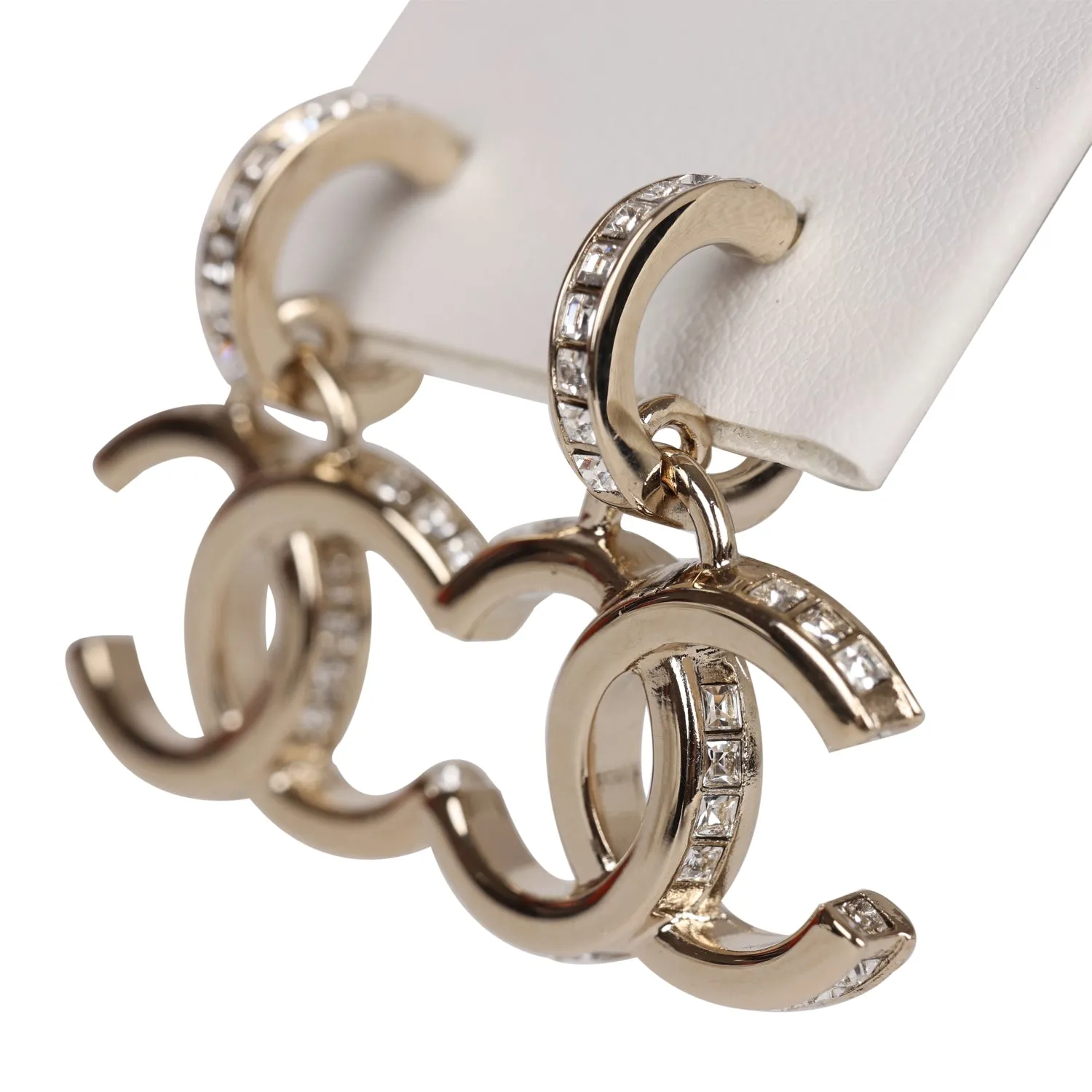 Chanel Gold Crystal CC Dangle Earrings