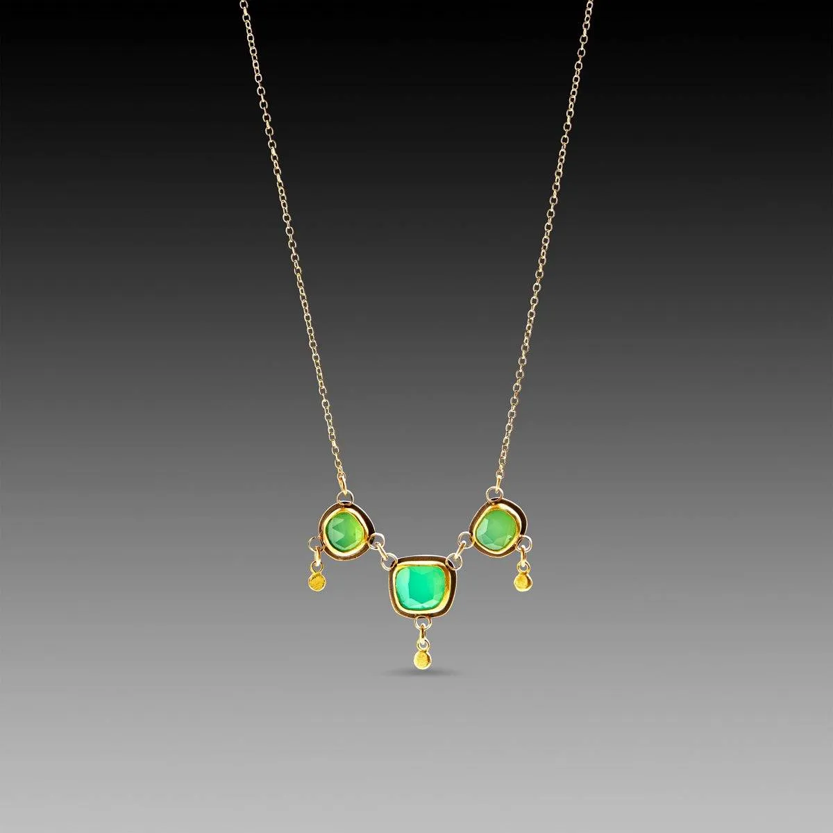 Chrysoprase Necklace with Gold Drops