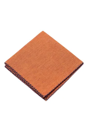 Dark Blue X-Stitch Edge Rust Orange Linen Pocket Square