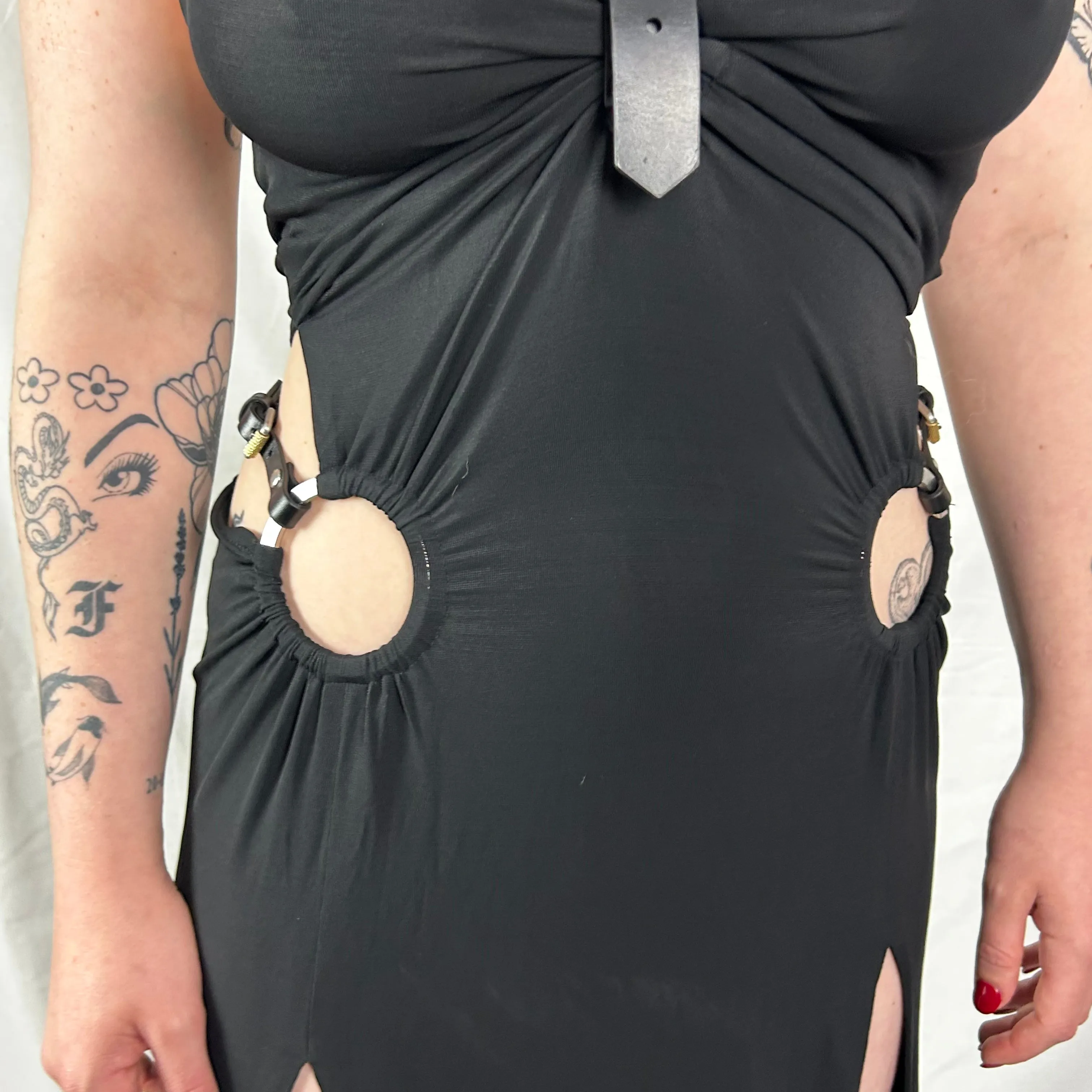 Dion Lee Brand New £1550 Black Bridle & Knit Jersey Maxi Dress XS