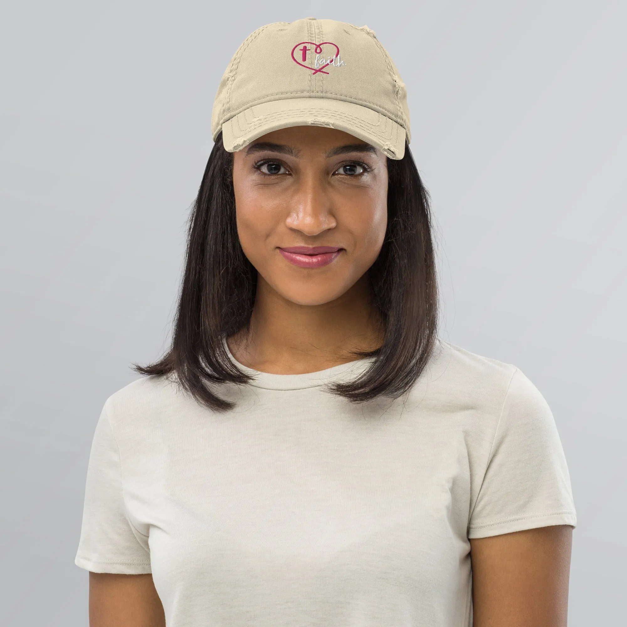 Faith Heart Christian Distressed Dad Hat