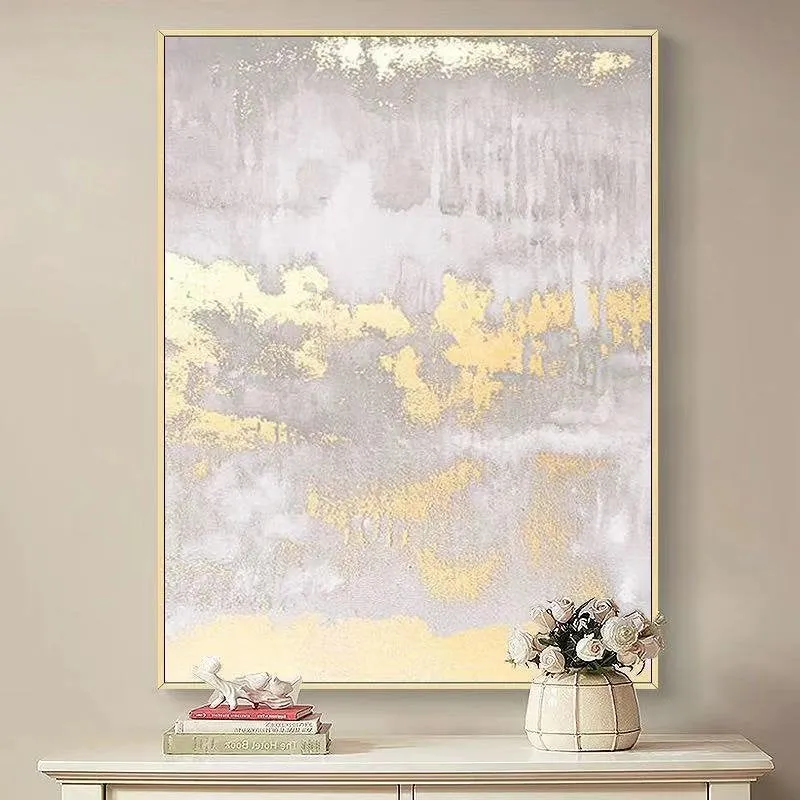 Gold Leaf Art Gray White Abstract Modern Painting Wp062