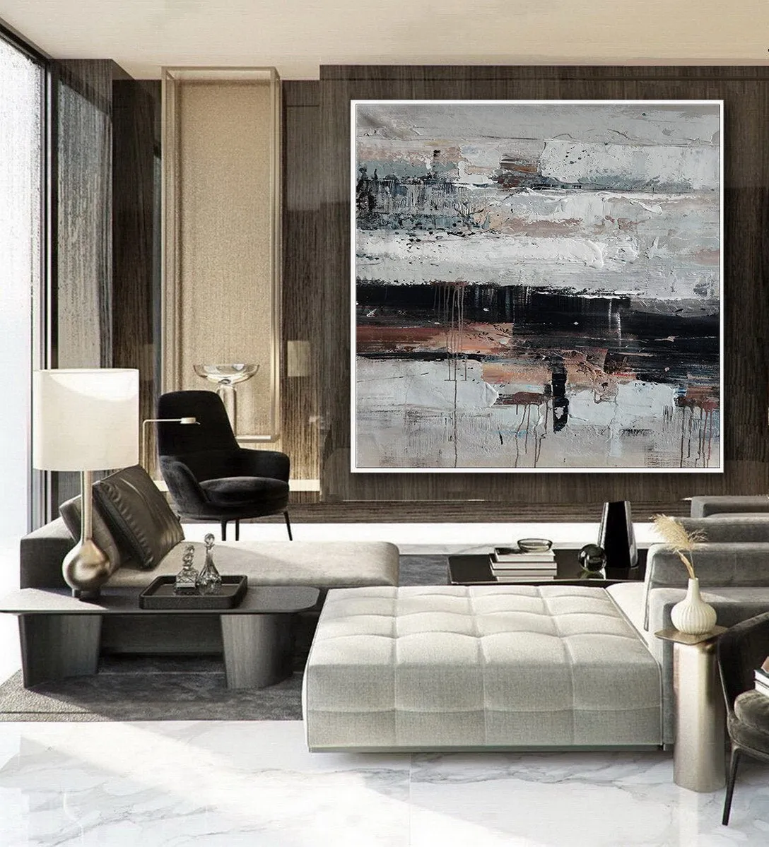 Gray White Brown Abstract Acrylic Painting on Canvas Ap083