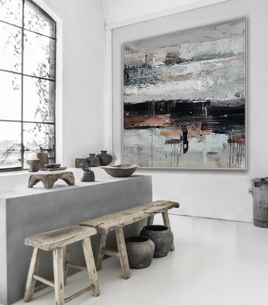 Gray White Brown Abstract Acrylic Painting on Canvas Ap083