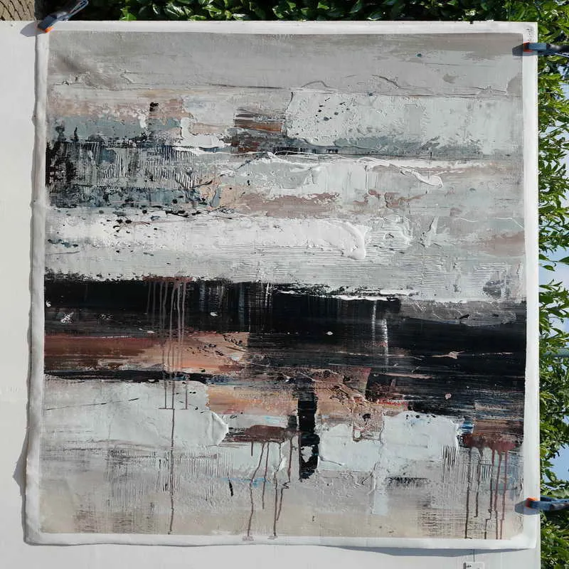 Gray White Brown Abstract Acrylic Painting on Canvas Ap083