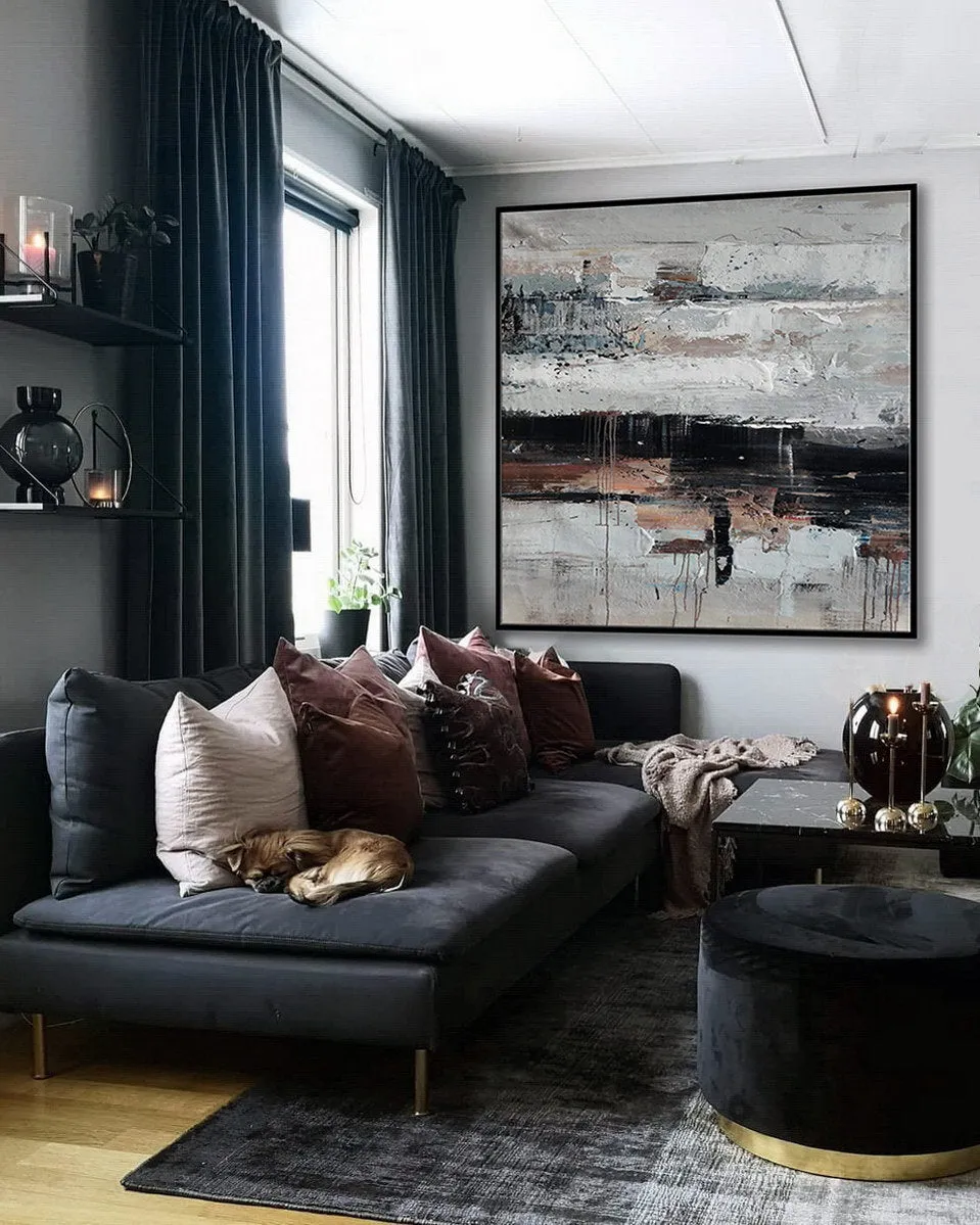 Gray White Brown Abstract Acrylic Painting on Canvas Ap083