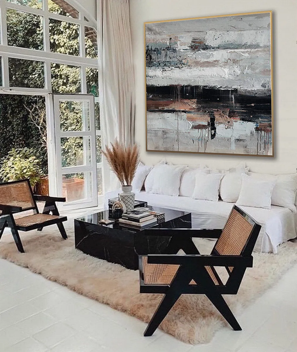 Gray White Brown Abstract Acrylic Painting on Canvas Ap083