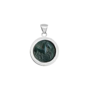 HORSE; TANIT ON REAR Genuine Carthaginian coin 4th century BC Silver Pendant