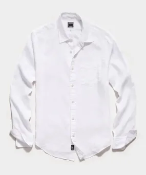 Irish Sea Soft Linen Point Collar Long Sleeve Shirt in White