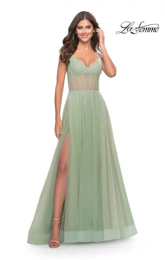 La Femme 31502 Tulle A-Line Corset Gown with Pockets
