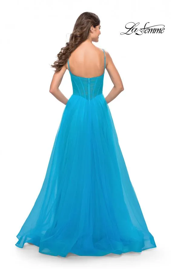 La Femme 31502 Tulle A-Line Corset Gown with Pockets