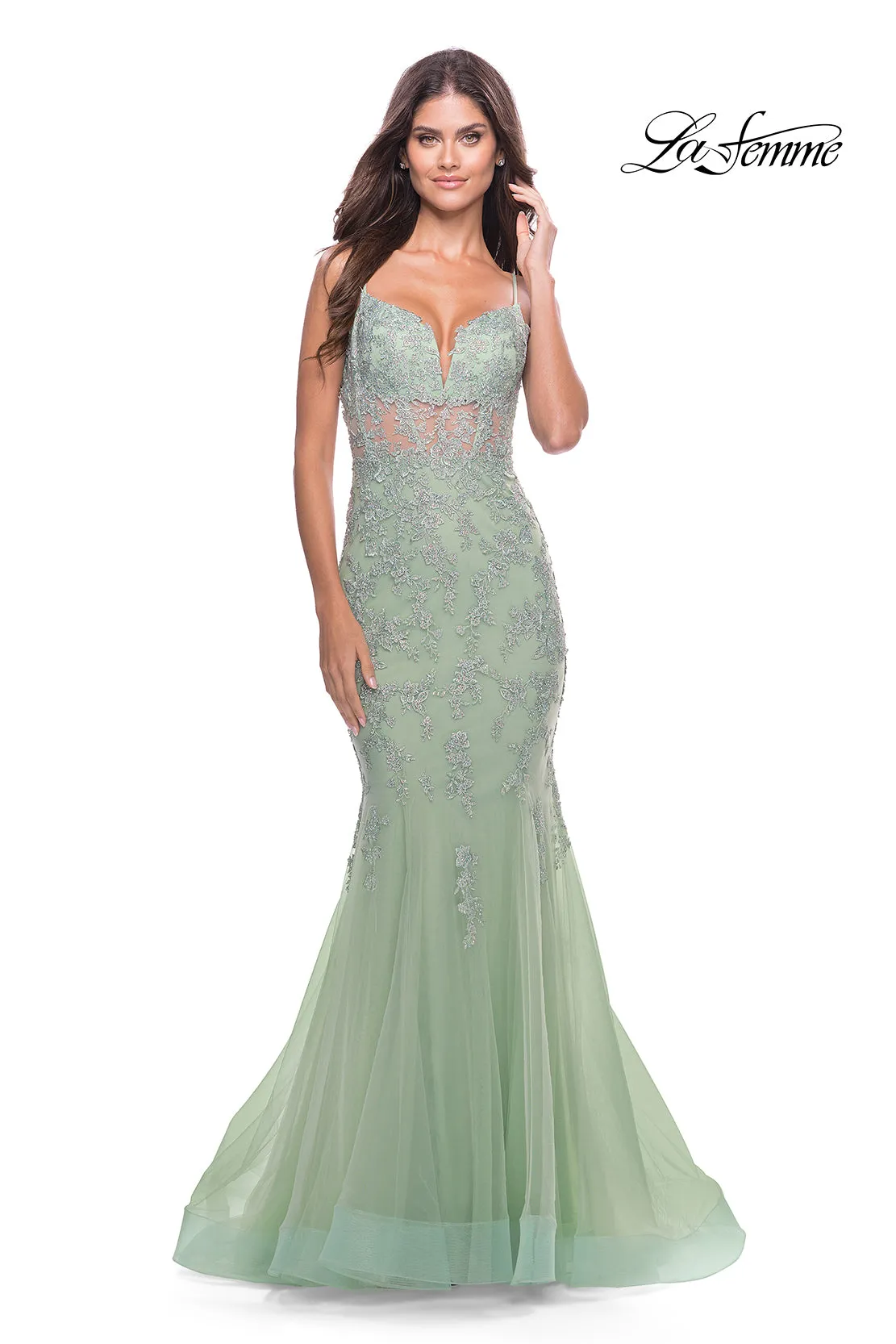 La Femme 31579 Lace/Tulle Godet Gown