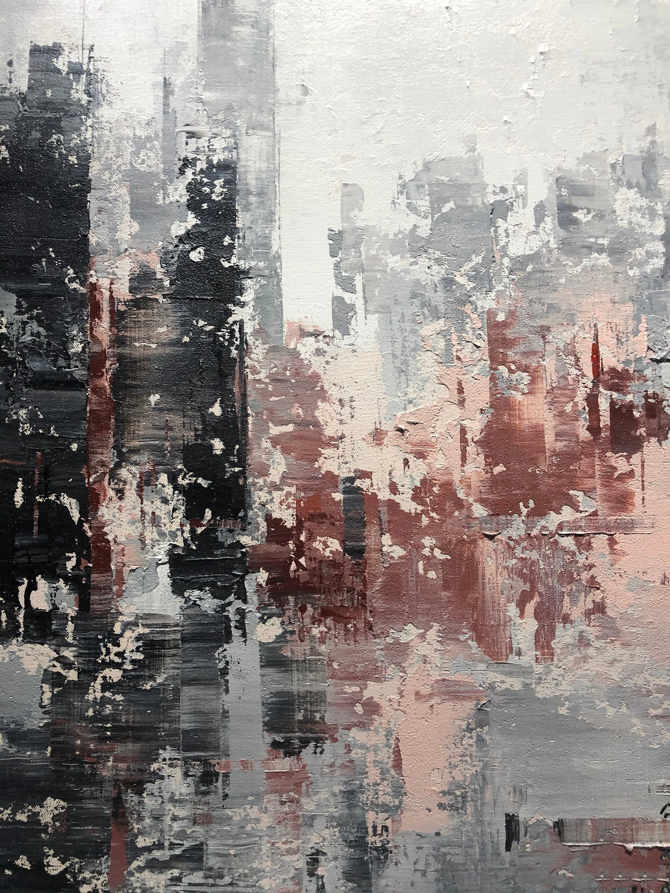 Large Gray Painting Abstract City Painting Black and White Painting Op069
