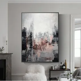 Large Gray Painting Abstract City Painting Black and White Painting Op069