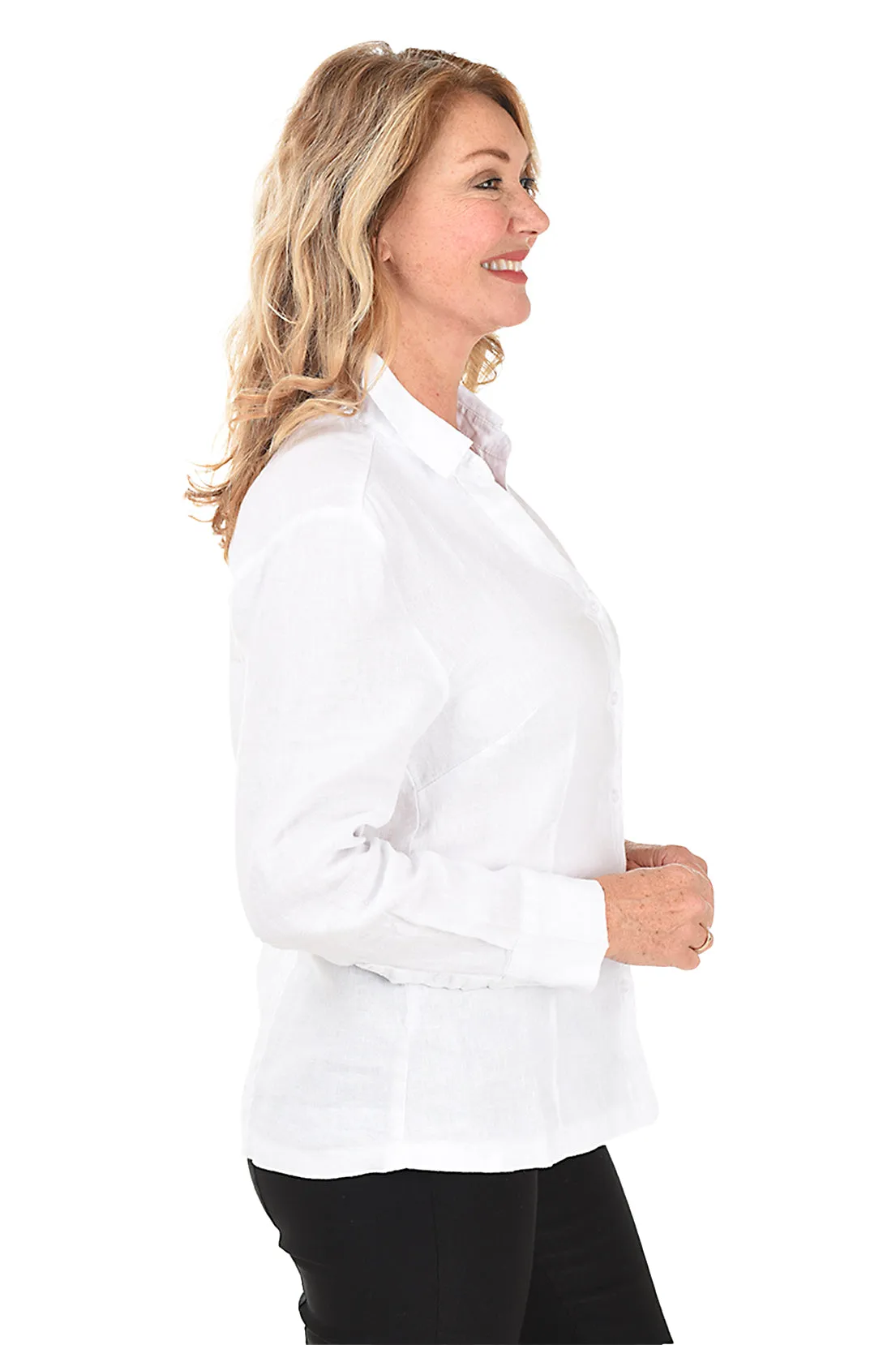 Long Sleeve Button-Front Linen Shirt