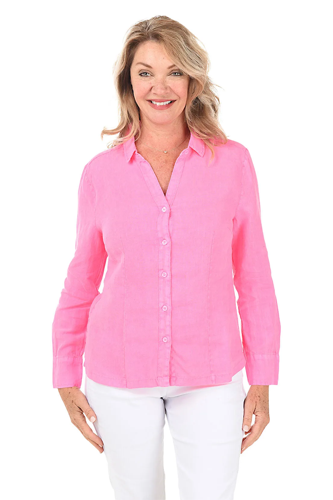 Long Sleeve Button-Front Linen Shirt
