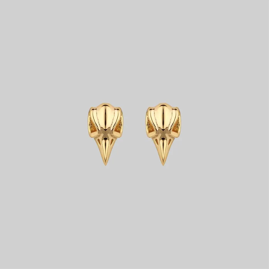 MERLA. Raven Skull Earrings - Gold