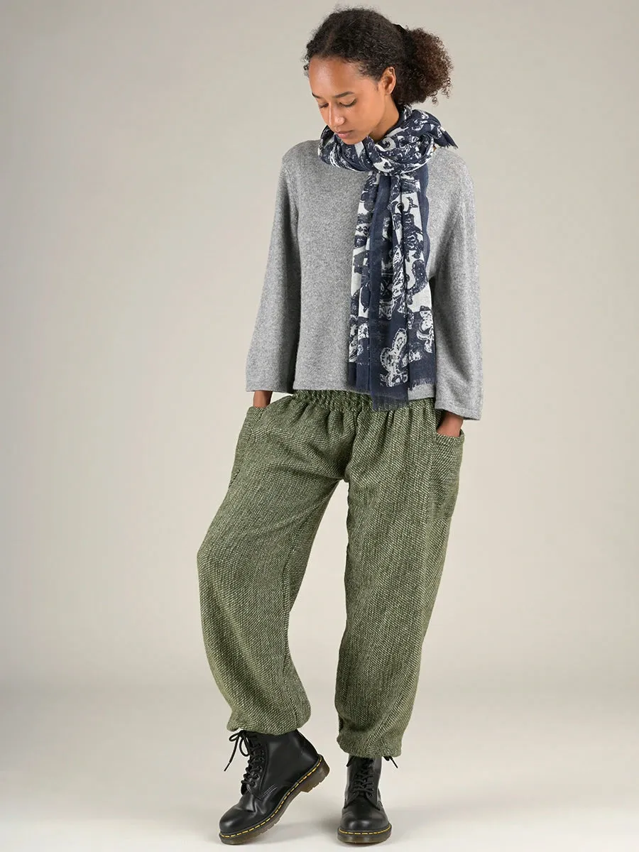 Moss Green Textured Wool Harem Pants - High Crotch