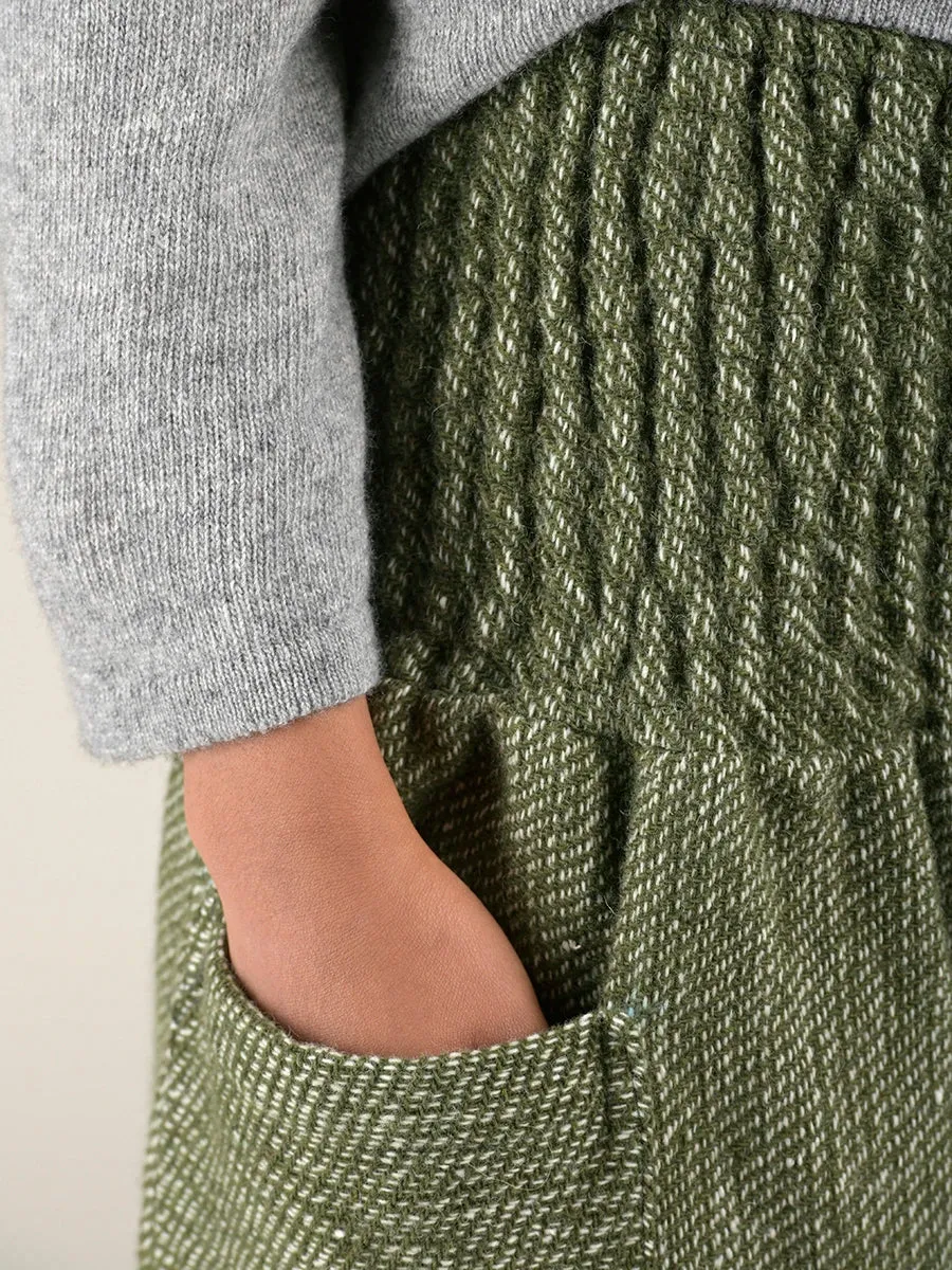 Moss Green Textured Wool Harem Pants - High Crotch