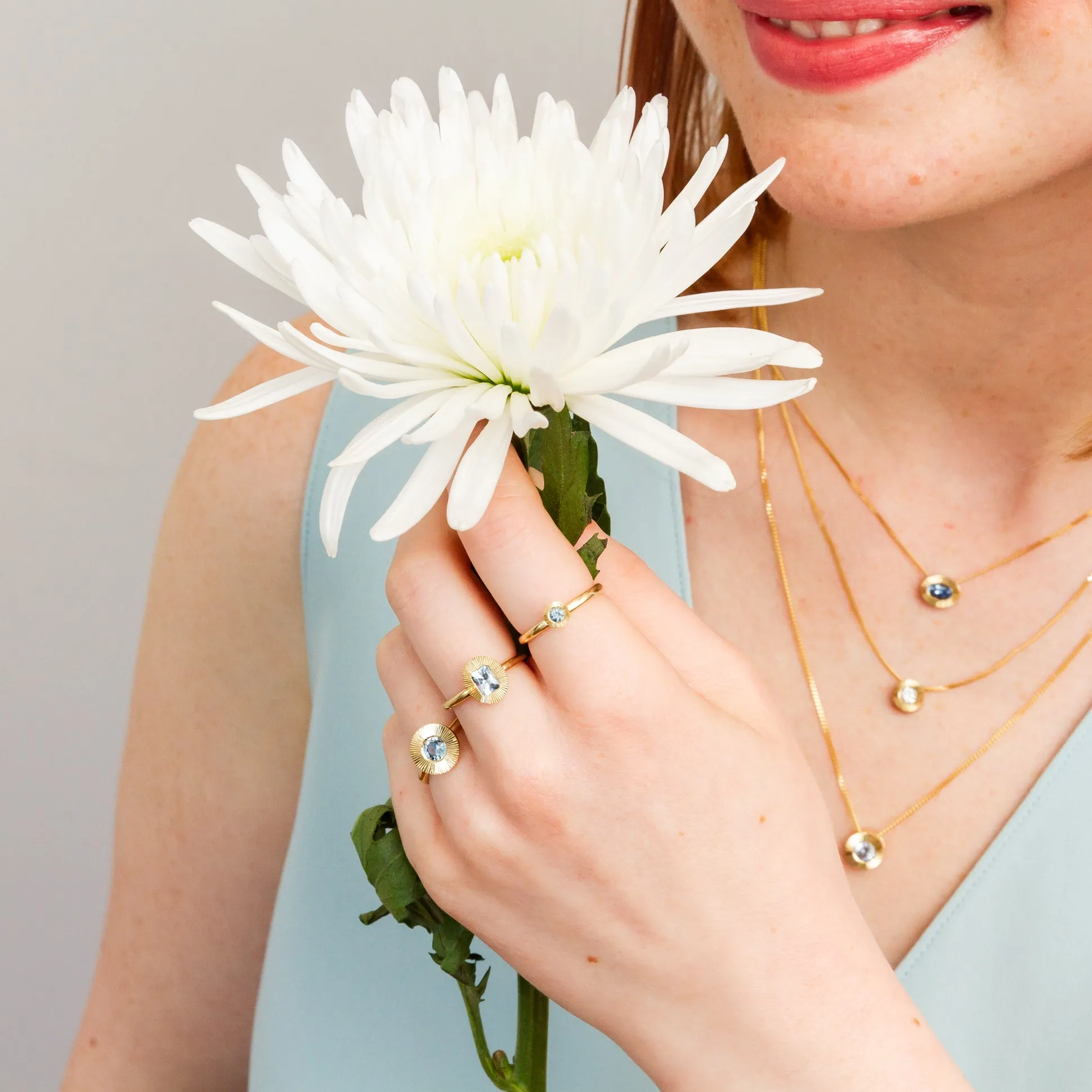 Old European Cut Diamond Medium Aurora Necklace In Yellow Gold