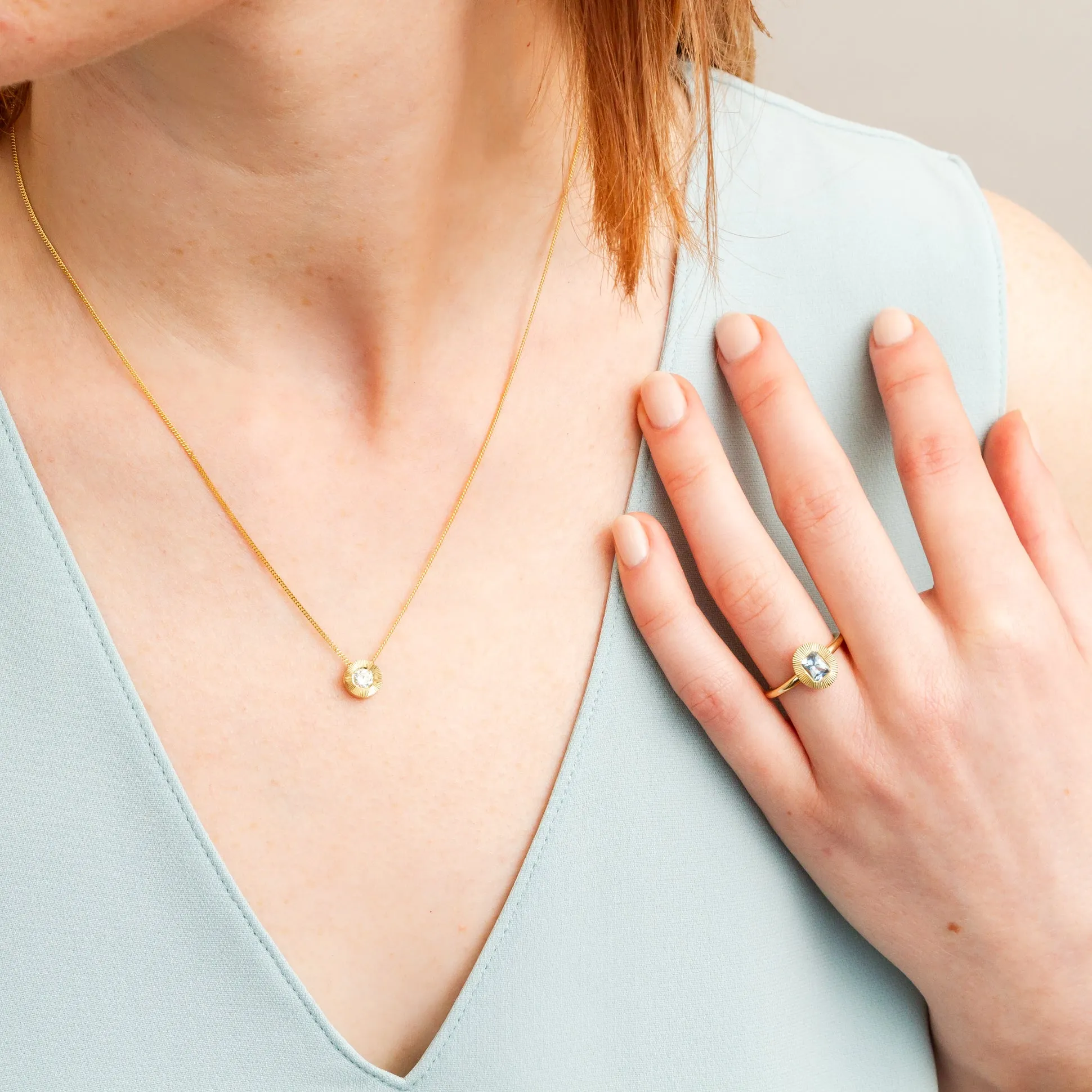 Old European Cut Diamond Medium Aurora Necklace In Yellow Gold