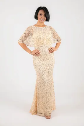 Opal Butterfly-Sleeve Sequin Maxi Dress - Beige