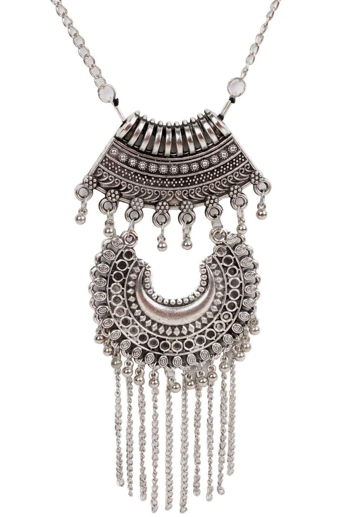 Retro Afghani design Metal Imitation Fashion Oxidised Necklace with Tassels