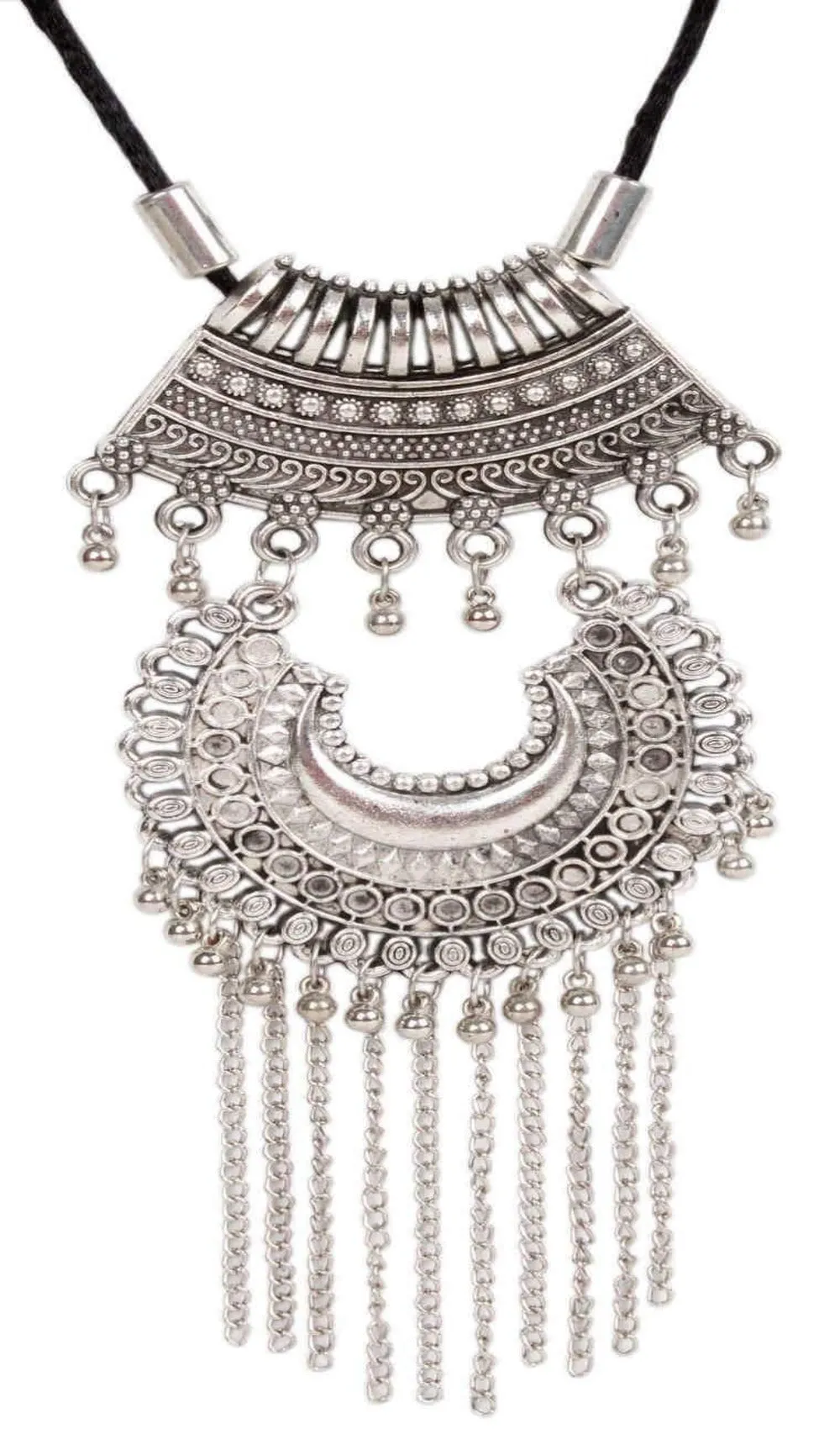 Retro Afghani design Metal Imitation Fashion Oxidised Necklace with Tassels
