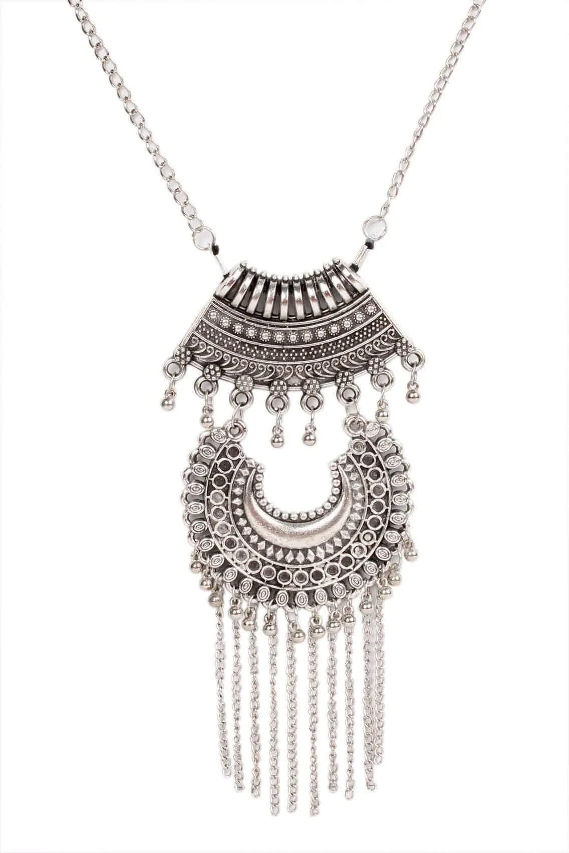 Retro Afghani design Metal Imitation Fashion Oxidised Necklace with Tassels