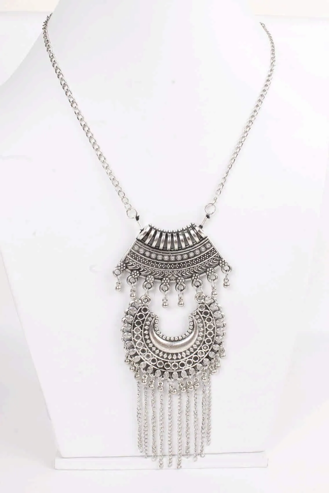 Retro Afghani design Metal Imitation Fashion Oxidised Necklace with Tassels