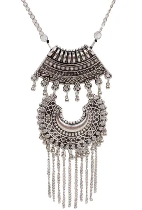 Retro style Afgani design Metal Pendant Imitation Fashion Oxidised Necklace Set with Tassels for Girls and Ladies