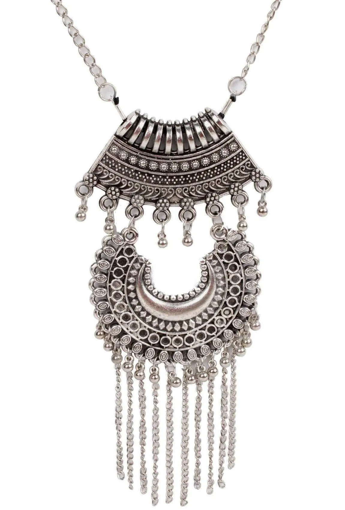 Retro style Afgani design Metal Pendant Imitation Fashion Oxidised Necklace Set with Tassels for Girls and Ladies