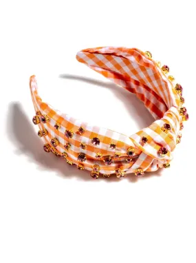 Shiraleah Embellished Gingham Knotted Headband, Orange - FINAL SALE ONLY