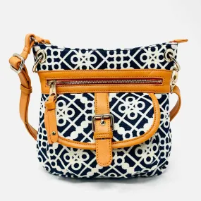 Spartina 449 Orange/Navy Print Buckles Designer Crossbody Purse