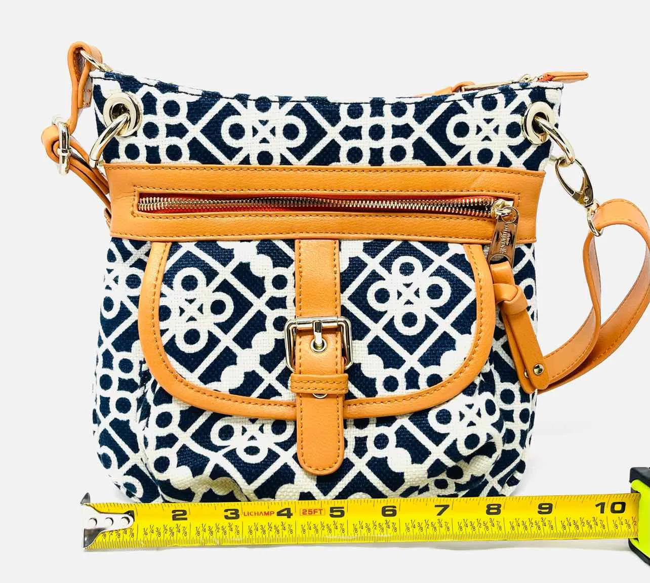 Spartina 449 Orange/Navy Print Buckles Designer Crossbody Purse