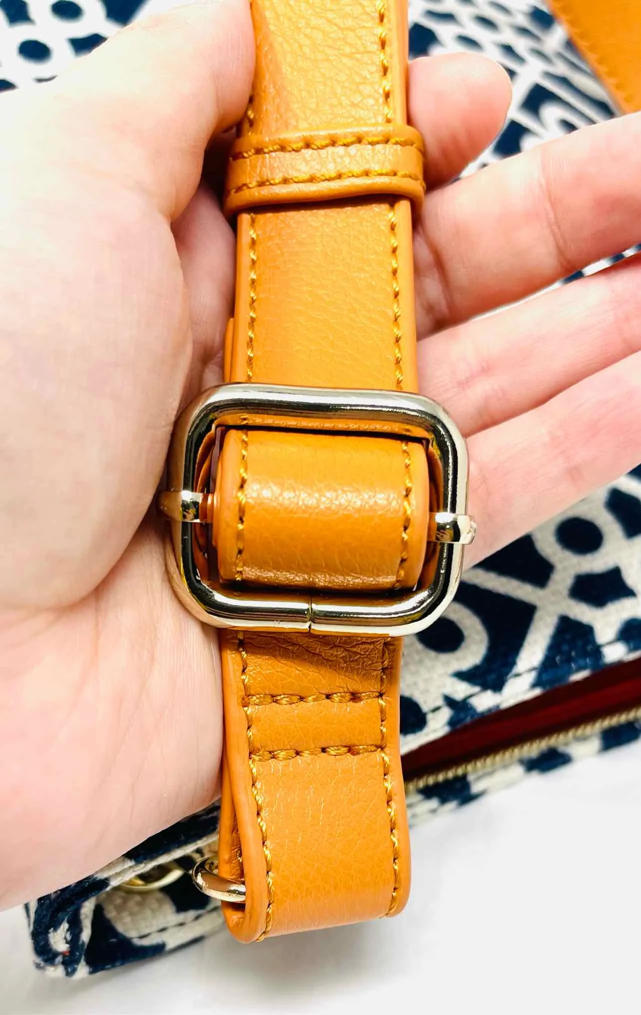 Spartina 449 Orange/Navy Print Buckles Designer Crossbody Purse