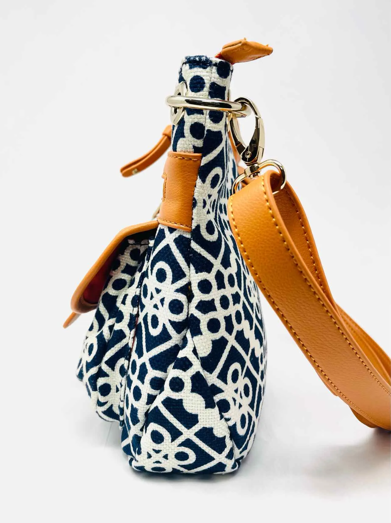 Spartina 449 Orange/Navy Print Buckles Designer Crossbody Purse