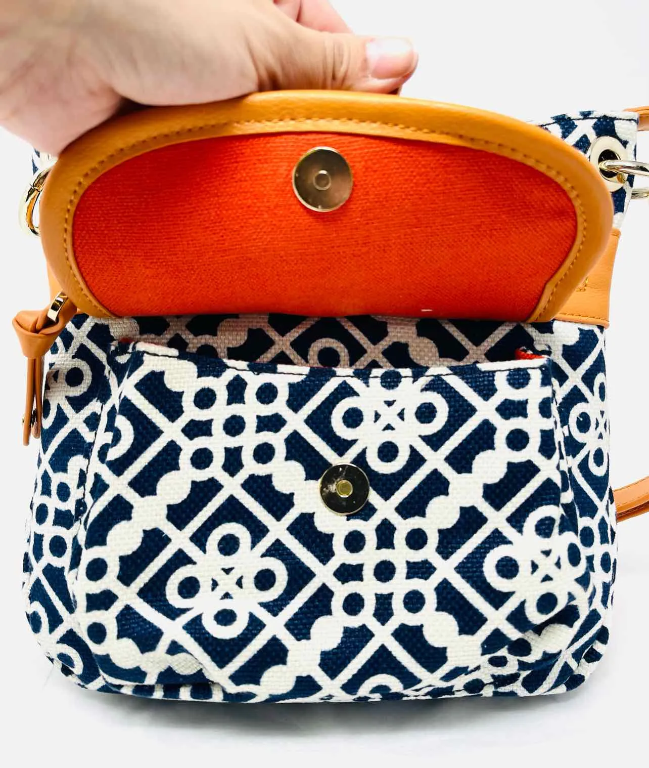 Spartina 449 Orange/Navy Print Buckles Designer Crossbody Purse