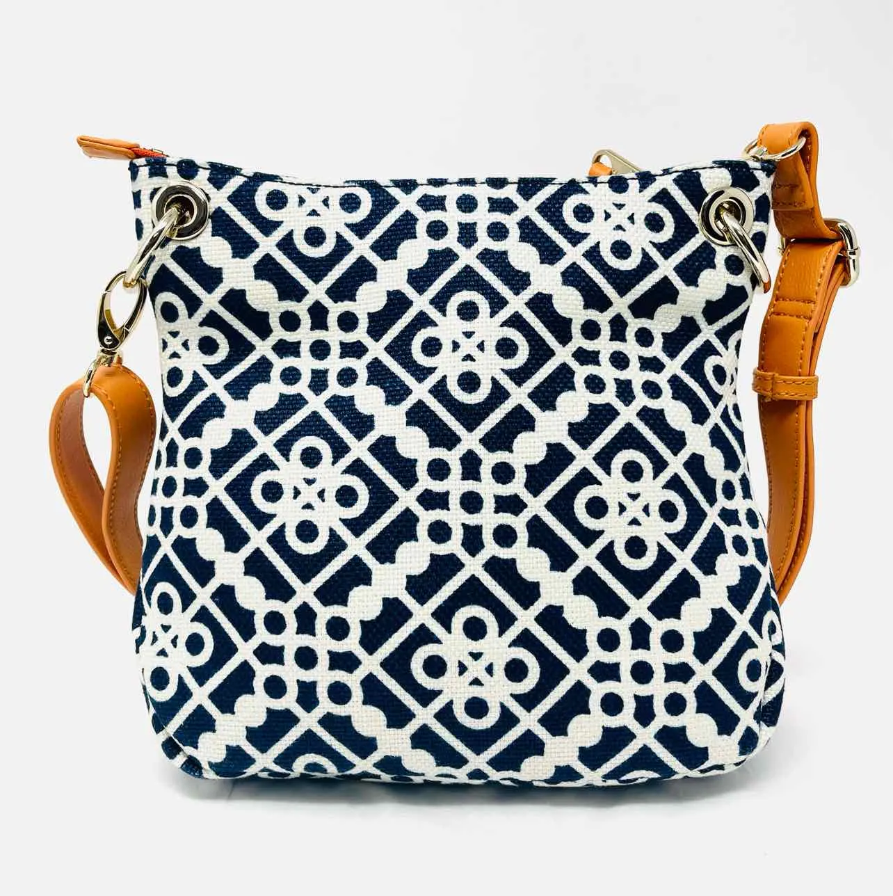 Spartina 449 Orange/Navy Print Buckles Designer Crossbody Purse