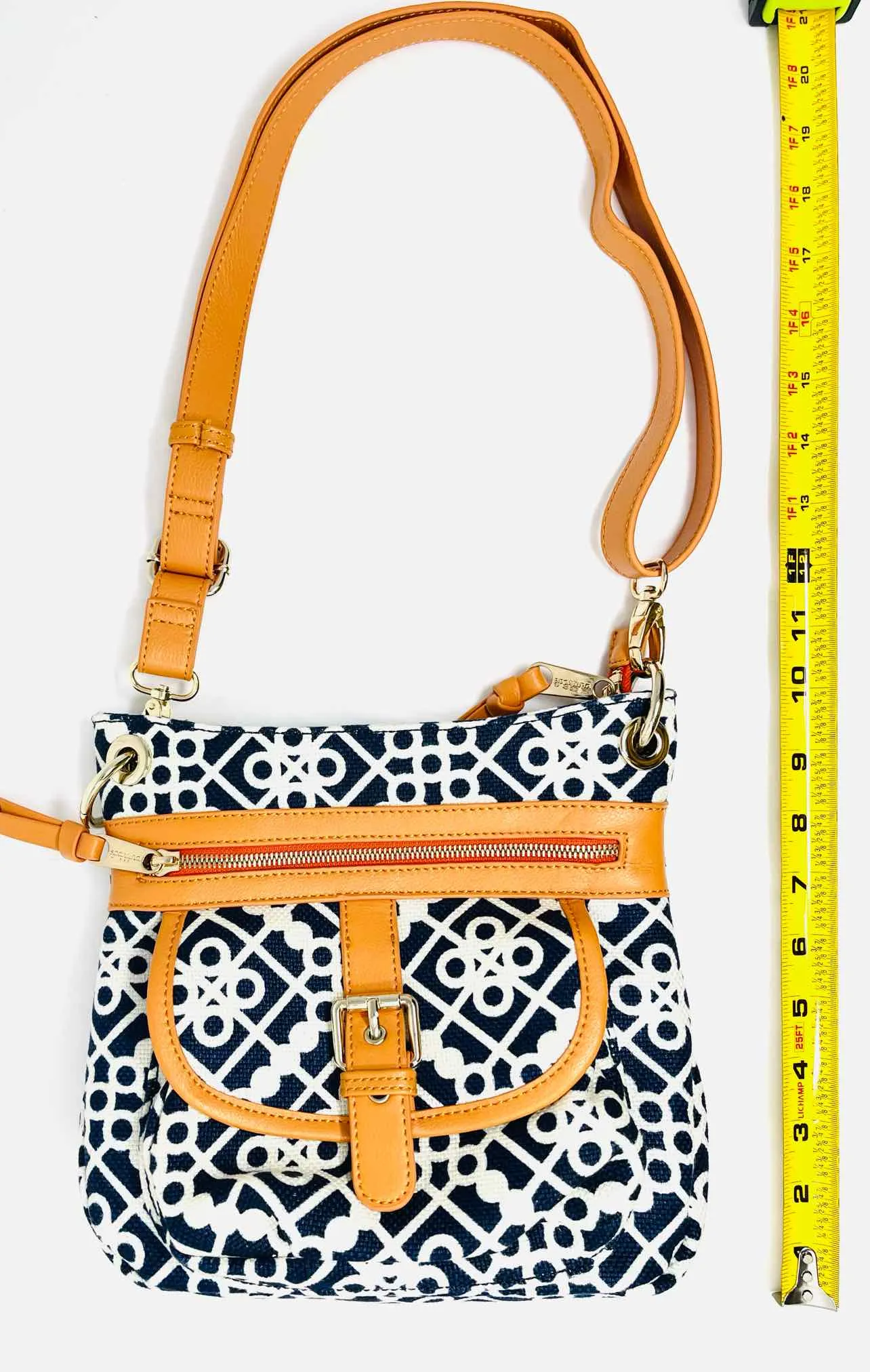 Spartina 449 Orange/Navy Print Buckles Designer Crossbody Purse