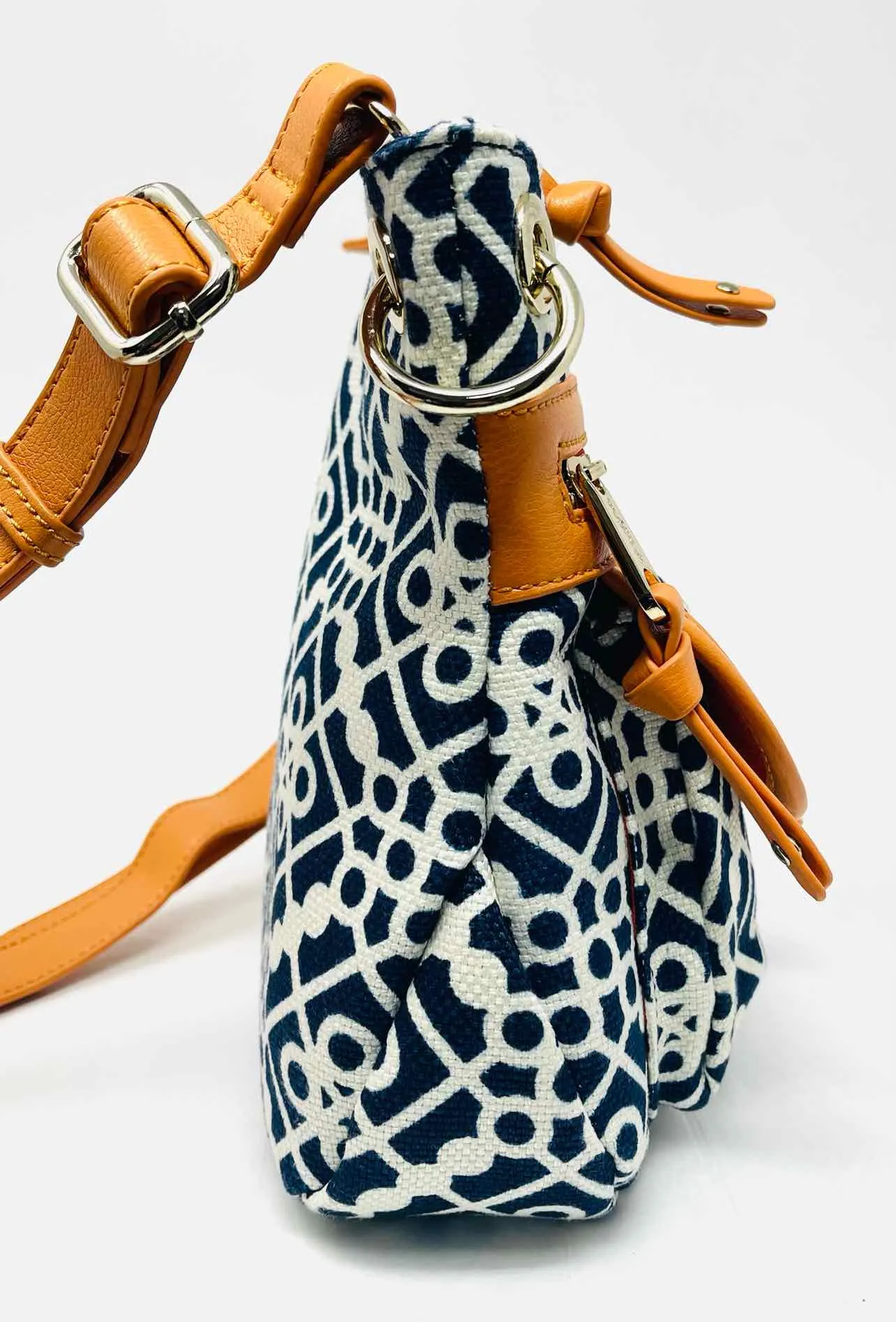 Spartina 449 Orange/Navy Print Buckles Designer Crossbody Purse