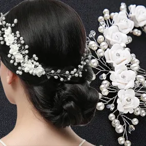 Women Headbands Flower Rhinestone Pearl Hairbands Floral Tiaras Headpiece Hairpins Wedding Hair Accessories Bridal Hair Jewelry