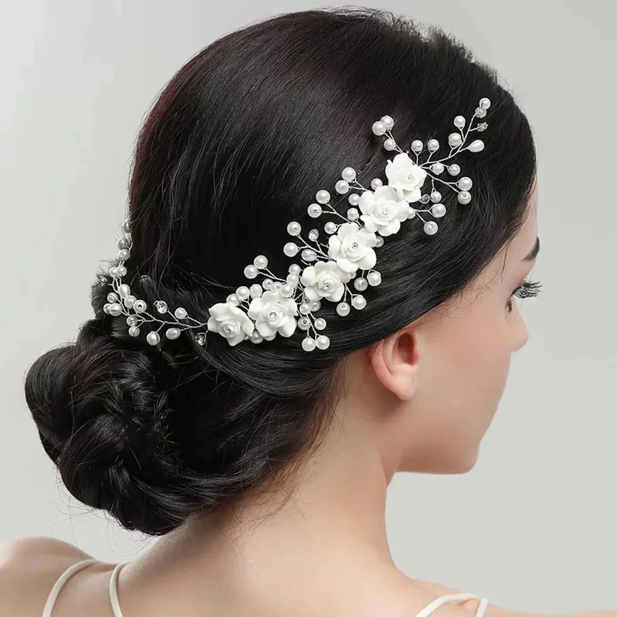 Women Headbands Flower Rhinestone Pearl Hairbands Floral Tiaras Headpiece Hairpins Wedding Hair Accessories Bridal Hair Jewelry