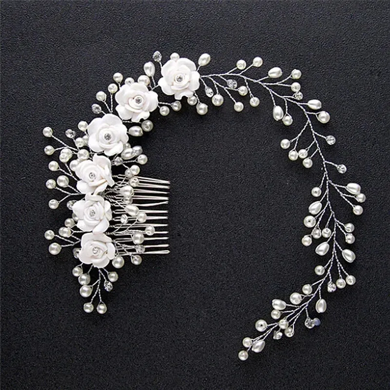 Women Headbands Flower Rhinestone Pearl Hairbands Floral Tiaras Headpiece Hairpins Wedding Hair Accessories Bridal Hair Jewelry
