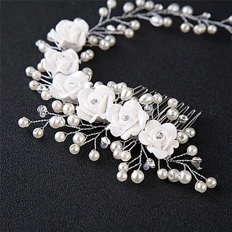 Women Headbands Flower Rhinestone Pearl Hairbands Floral Tiaras Headpiece Hairpins Wedding Hair Accessories Bridal Hair Jewelry